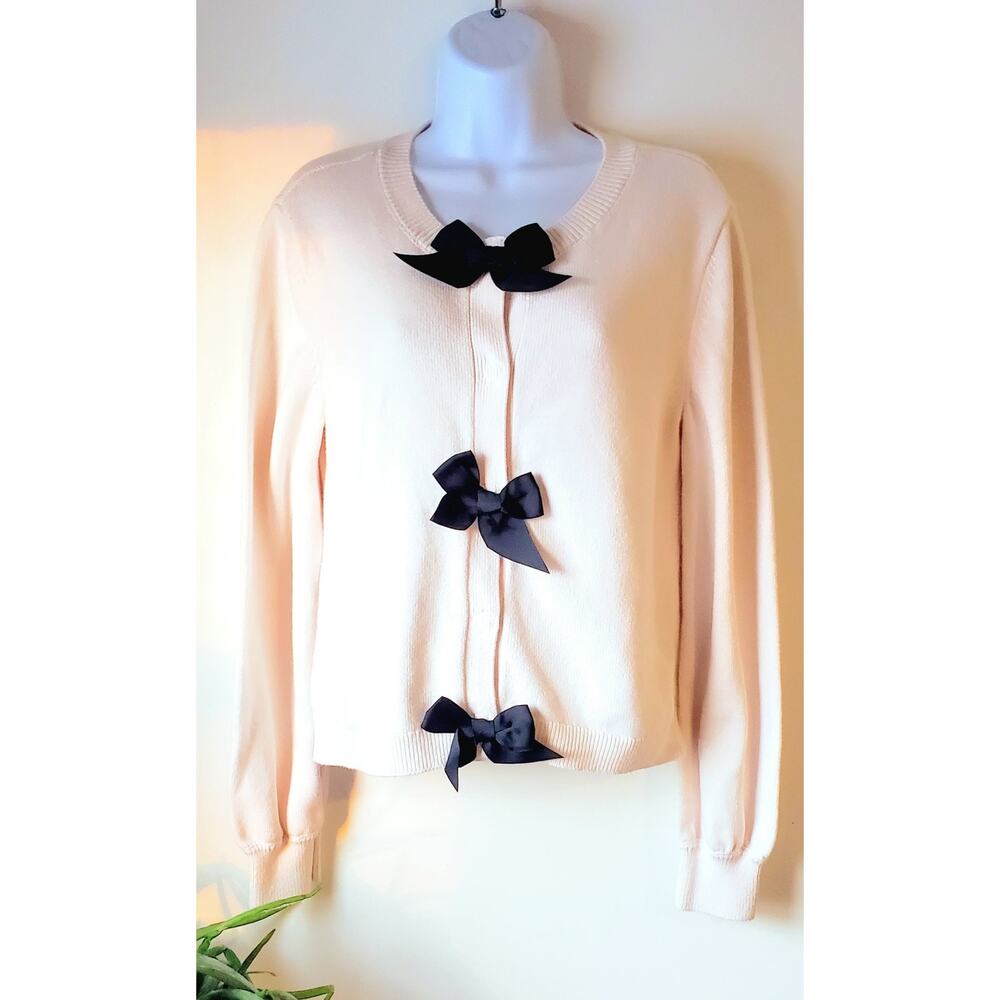 the Loft Womens Cream Bow Tie Sweater Size Medium Feminine Preppv Classy Boho
